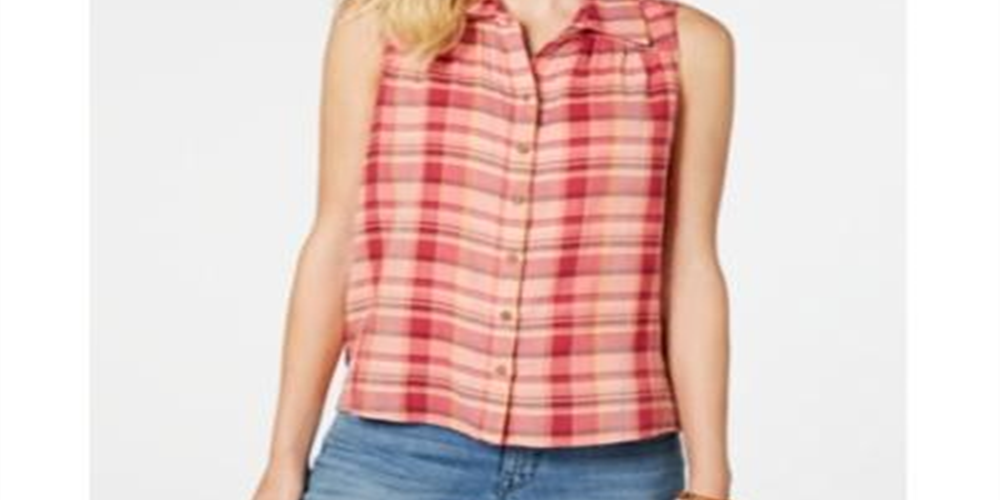 Blusa xadrez sem mangas feminina Style &amp; Co, rosa, tamanho XS