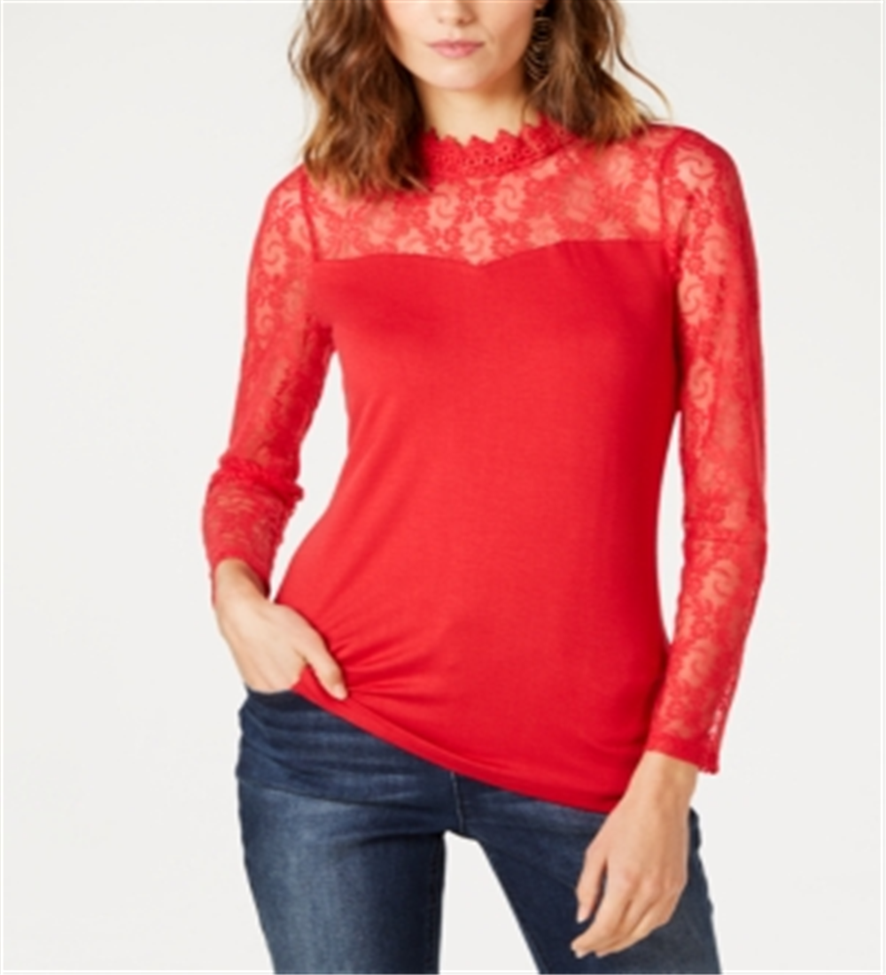 INC International Concepts Top Feminino Renda-Yolk Vermelho Tamanho PSM