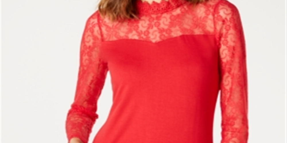 INC International Concepts Top Feminino Renda-Yolk Vermelho Tamanho PSM