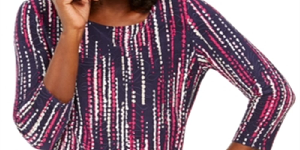 Blusa feminina estampada com textura de guirlanda, azul, tamanho X-S