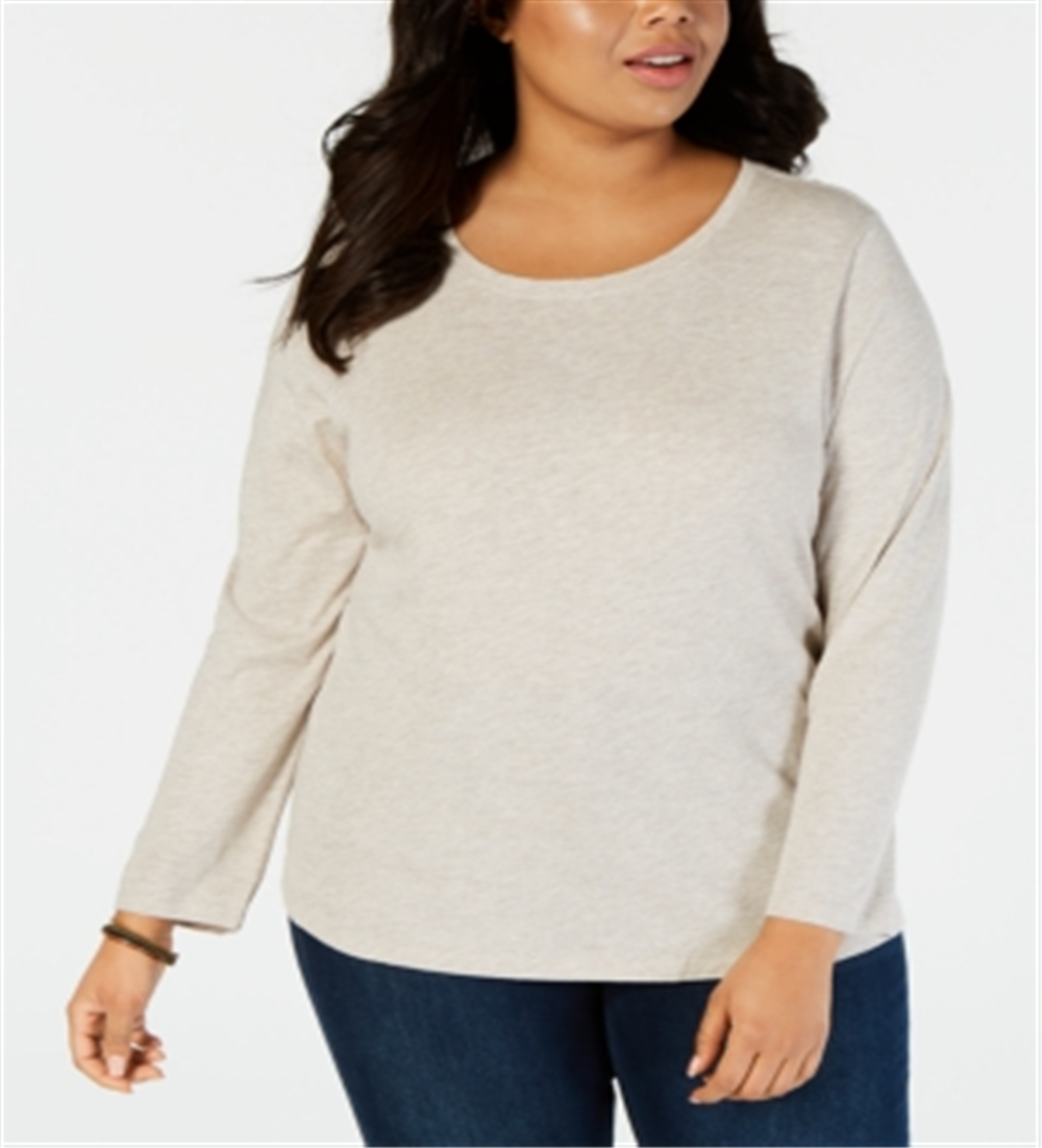 Camiseta feminina de gola redonda e manga comprida Style &amp; Co, cinza, tamanho 0X