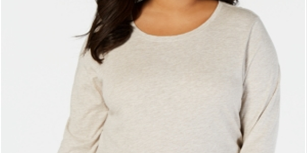 Camiseta feminina de gola redonda e manga comprida Style &amp; Co, cinza, tamanho 0X