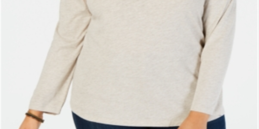 Camiseta feminina de gola redonda e manga comprida Style &amp; Co, cinza, tamanho 0X