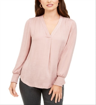 Blusa feminina Alfani com decote em V, rosa, tamanho M