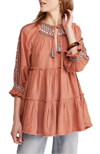 Blusa túnica bordada Dreamweaver feminina Free People - Terracota, tamanho pequeno