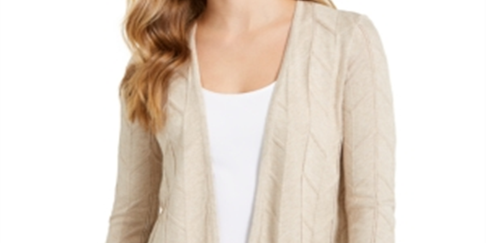 Cardigan feminino Charter Club com frente aberta, marrom, tamanho extrapequeno