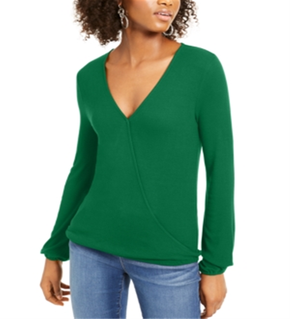 Blusa feminina canelada em malha da INC International Concepts, verde, tamanho G
