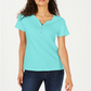 Karen Scott Top Henley de manga curta feminino azul tamanho pequeno