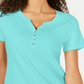 Karen Scott Top Henley de manga curta feminino azul tamanho pequeno