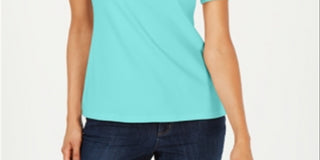 Karen Scott Top Henley de manga curta feminino azul tamanho pequeno