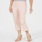 Calça capri feminina com controle de barriga e bainha abotoada, rosa, tamanho pequeno, da coleção JM