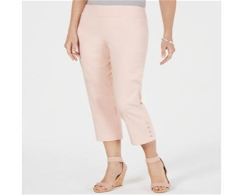 Calça capri feminina com controle de barriga e bainha abotoada, rosa, tamanho pequeno, da coleção JM