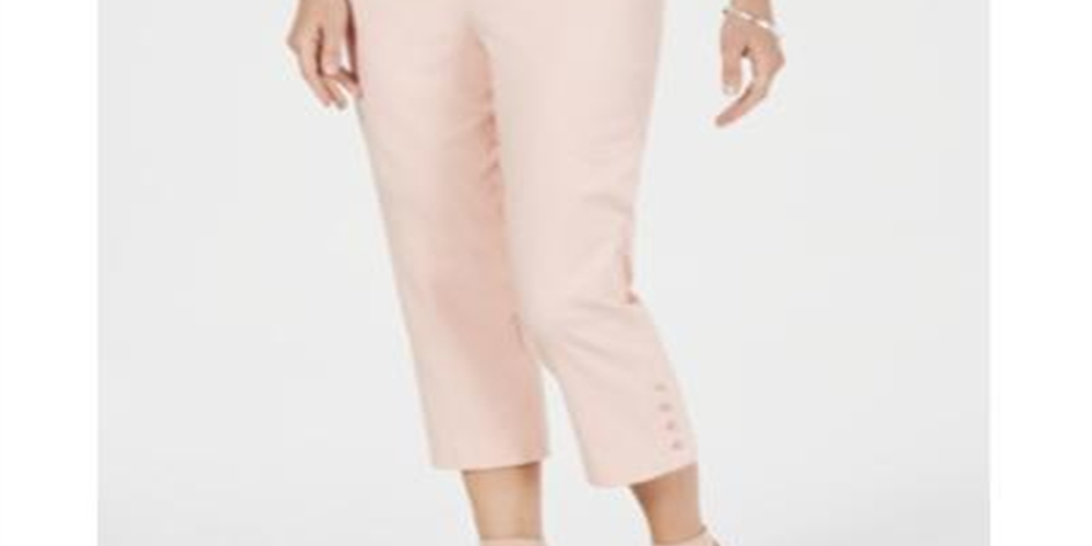 Calça capri feminina com controle de barriga e bainha abotoada, rosa, tamanho pequeno, da coleção JM