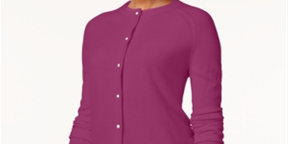 Karen Scott Cardigan Feminino Luxsoft Botão Roxo Tamanho Pequeno
