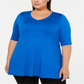 Blusa túnica feminina Alfani, manga curta, gola V, azul, tamanho 0X
