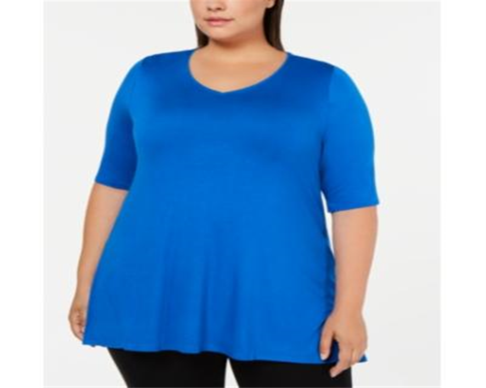 Blusa túnica feminina Alfani, manga curta, gola V, azul, tamanho 0X