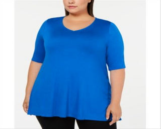 Blusa túnica feminina Alfani, manga curta, gola V, azul, tamanho 0X