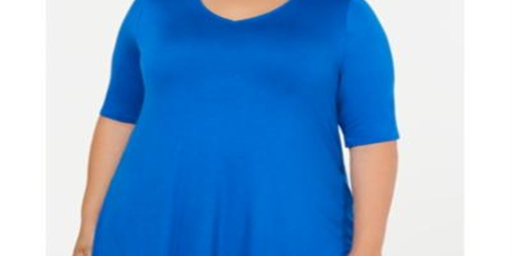 Blusa túnica feminina Alfani, manga curta, gola V, azul, tamanho 0X