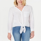 Blusa feminina Charter Club manga comprida decote em V branca tamanho médio
