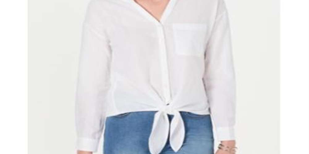 Blusa feminina Charter Club manga comprida decote em V branca tamanho médio