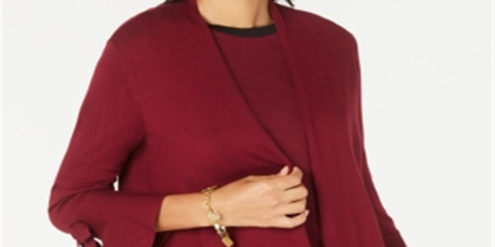 Cardigan feminino Alfani com manga amarrada, violeta e vermelho, tamanho pequeno G