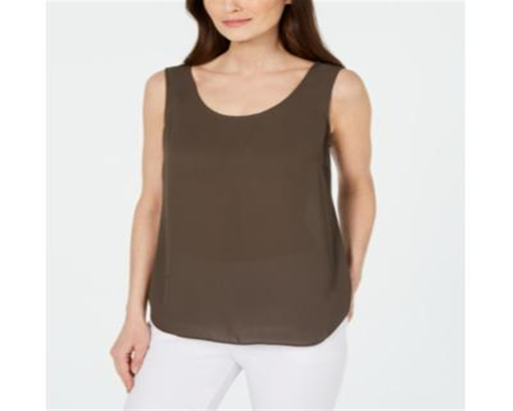 Blusa feminina Alfani sem mangas com decote redondo, marrom, tamanho pequeno
