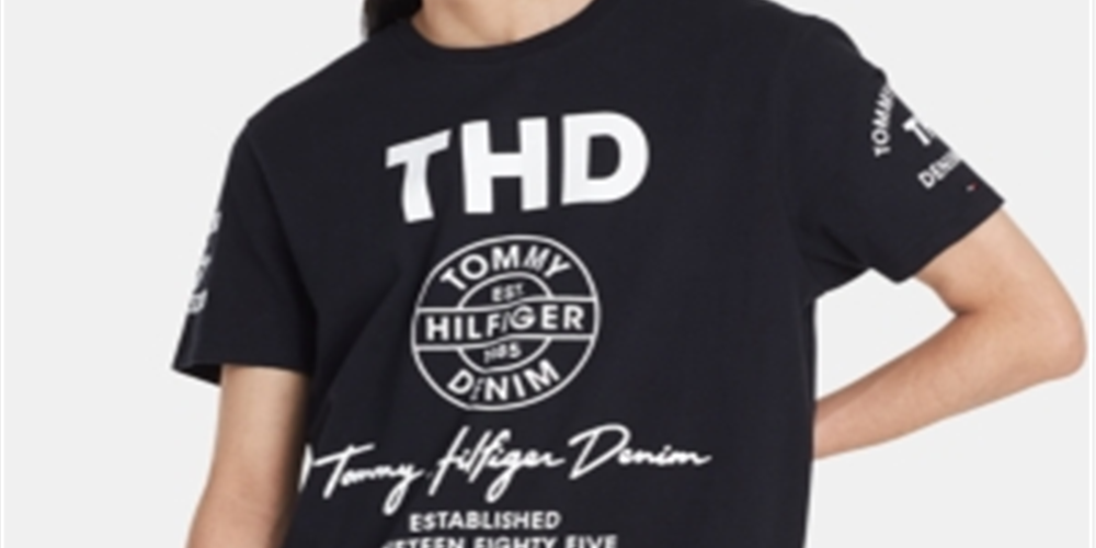 Camiseta masculina Tommy Hilfiger com estampa de gola redonda, preta, tamanho 2XL