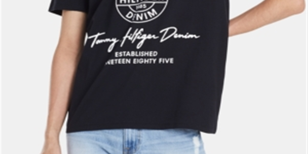 Camiseta masculina Tommy Hilfiger com estampa de gola redonda, preta, tamanho 2XL