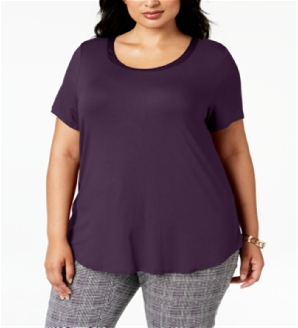 Camisetas femininas Alfani Plus com acabamento em cetim, comprimento alto e baixo, tamanho 0X
