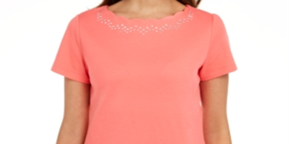 Camiseta feminina Karen Scott de algodão com gola recortada, laranja, tamanho pequeno
