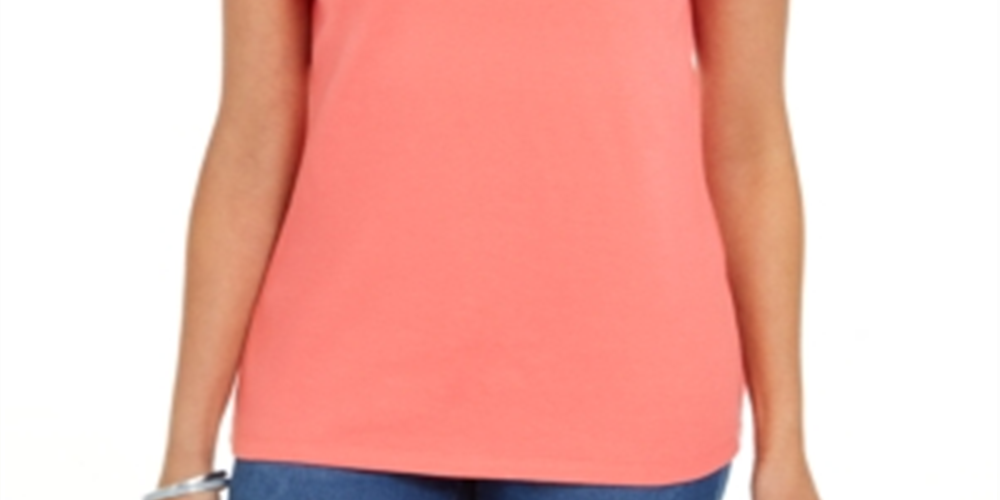 Camiseta feminina Karen Scott de algodão com gola recortada, laranja, tamanho pequeno