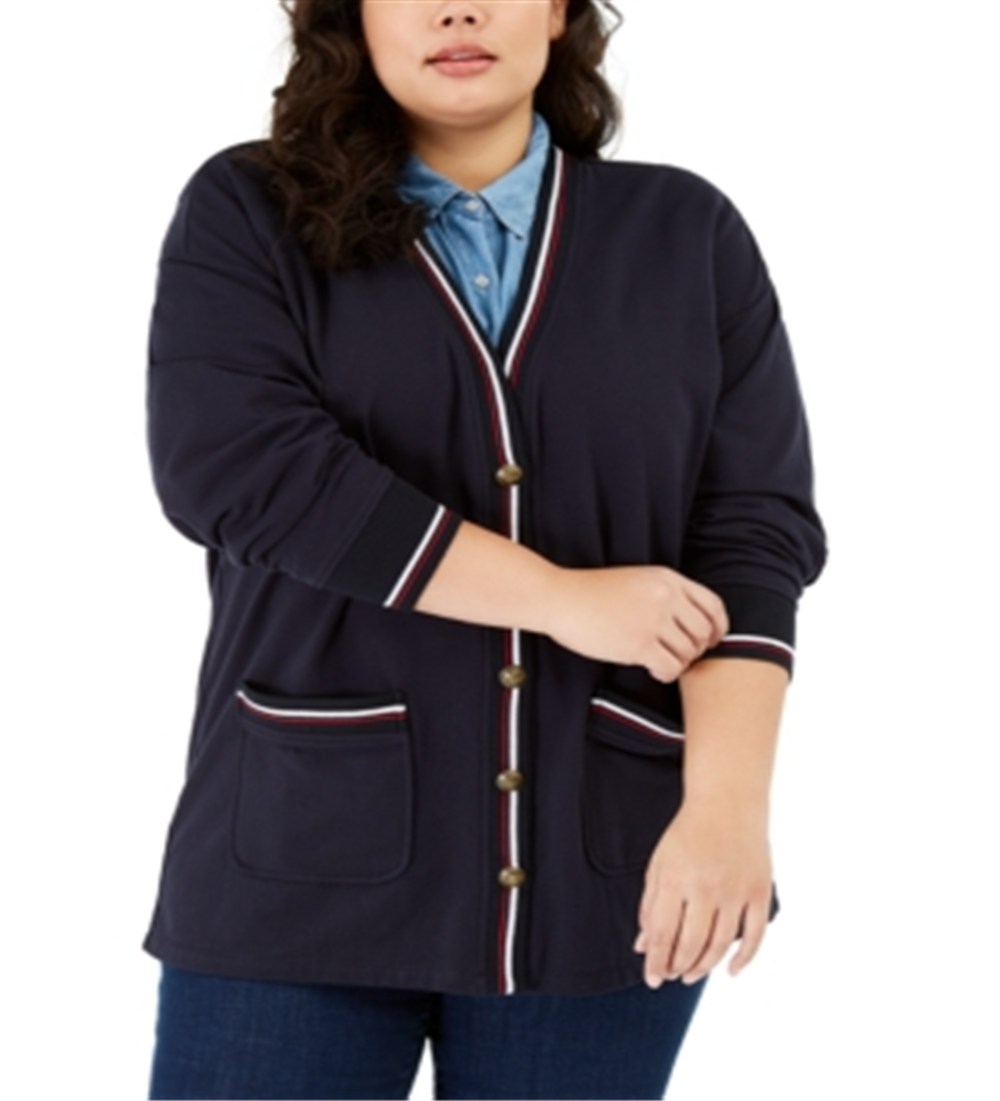 Tommy Hilfiger Cardigan Feminino Manga Longa Aberto Azul Marinho Tamanho 3X