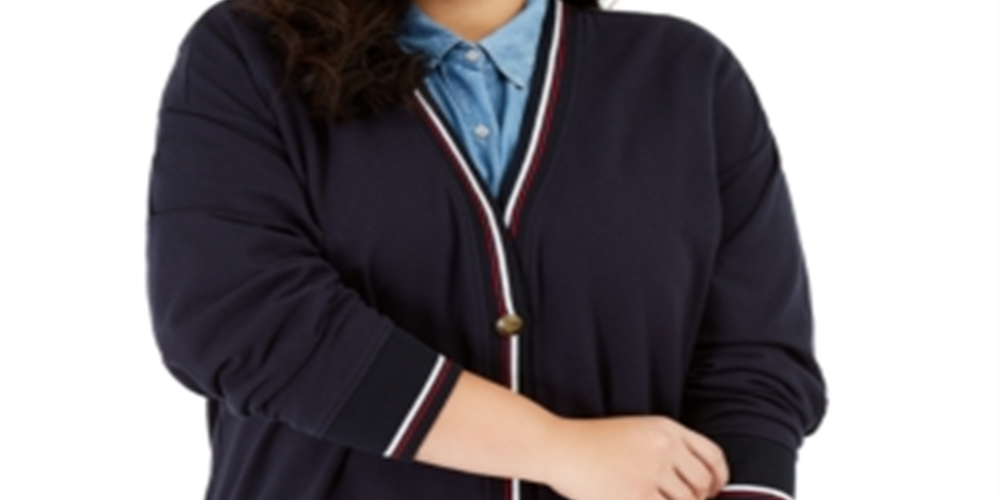 Tommy Hilfiger Cardigan Feminino Manga Longa Aberto Azul Marinho Tamanho 3X