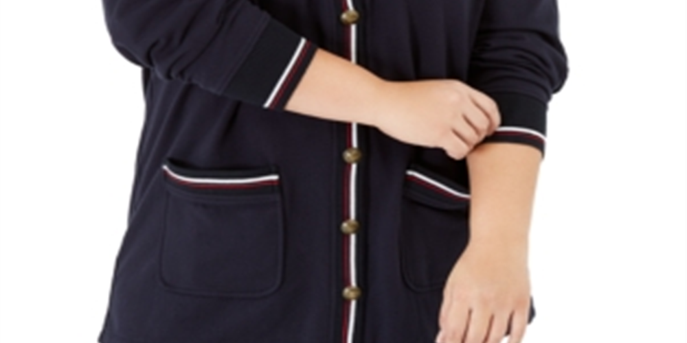 Tommy Hilfiger Cardigan Feminino Manga Longa Aberto Azul Marinho Tamanho 3X