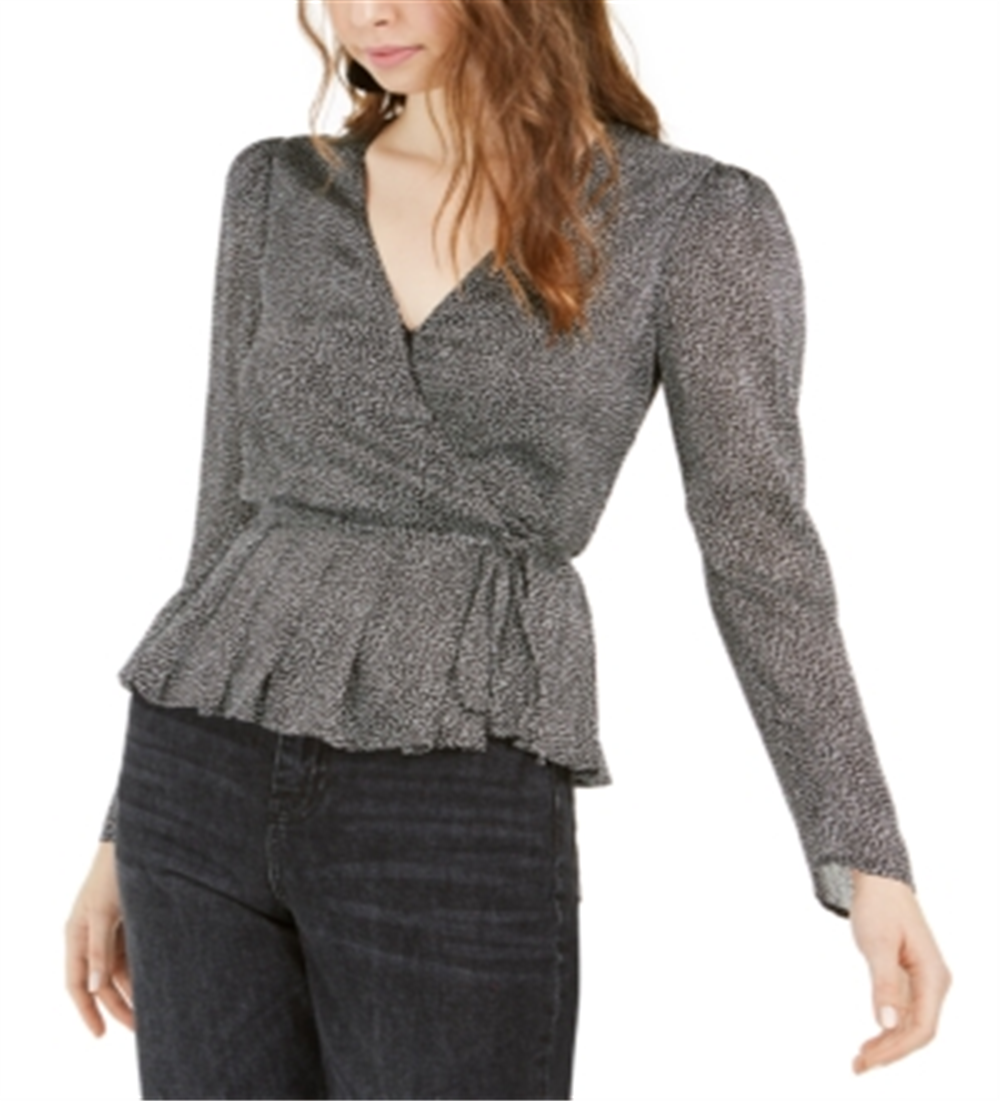 Blusa feminina Leyden com estampa plissada, preta, tamanho grande