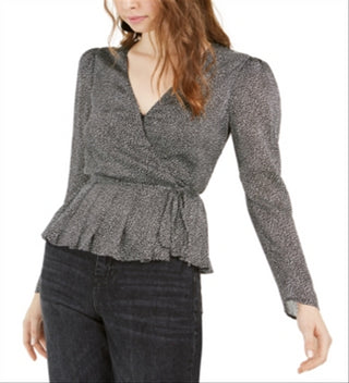 Blusa feminina Leyden com estampa plissada, preta, tamanho grande