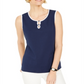 Regata feminina Karen Scott com decote em V e fenda azul, tamanho X-G
