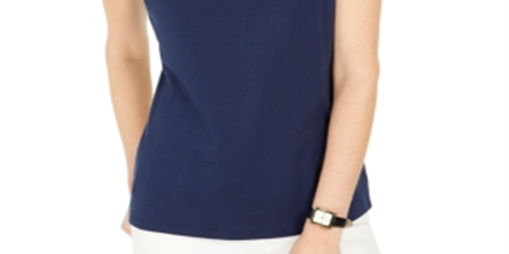 Regata feminina Karen Scott com decote em V e fenda azul, tamanho X-G