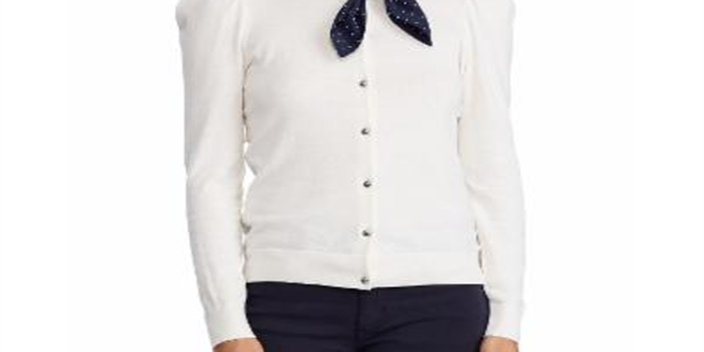 Suéter Ralph Lauren Feminino de Algodão com Cachecol e Manga Longa, Branco, Tamanho Pequeno
