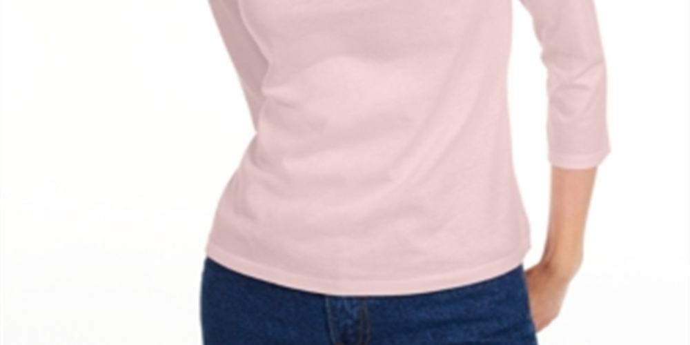 Camiseta feminina lisa Maison Jules com manga 3/4, rosa, tamanho médio