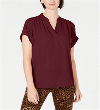Charter Club Women's Petite Split-Neck Short-Sleeve Top Red Size Petite L