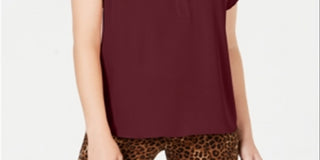 Charter Club Women's Petite Split-Neck Short-Sleeve Top Red Size Petite L
