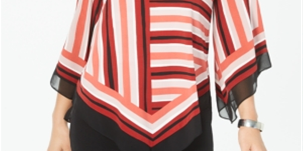 Alfani Poncho Listrado Feminino Vermelho Tamanho PSM