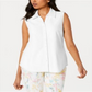 Camisa feminina sem mangas Charter Club Cotton Piquet, branca, tamanho 8