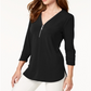 Blusa feminina com zíper e manga 3/4 da coleção JM, verde, tamanho extragrande