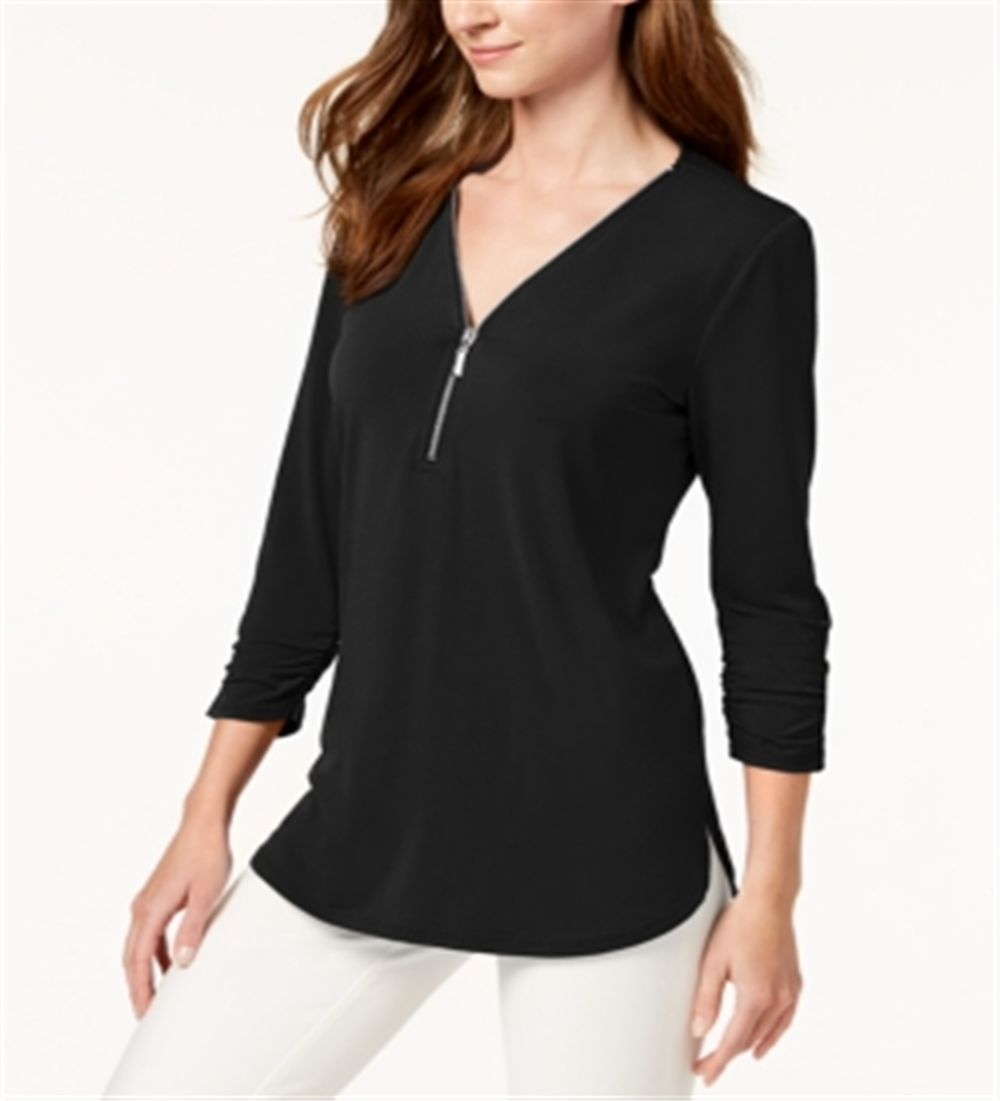 Blusa feminina com zíper e manga 3/4 da coleção JM, verde, tamanho extragrande