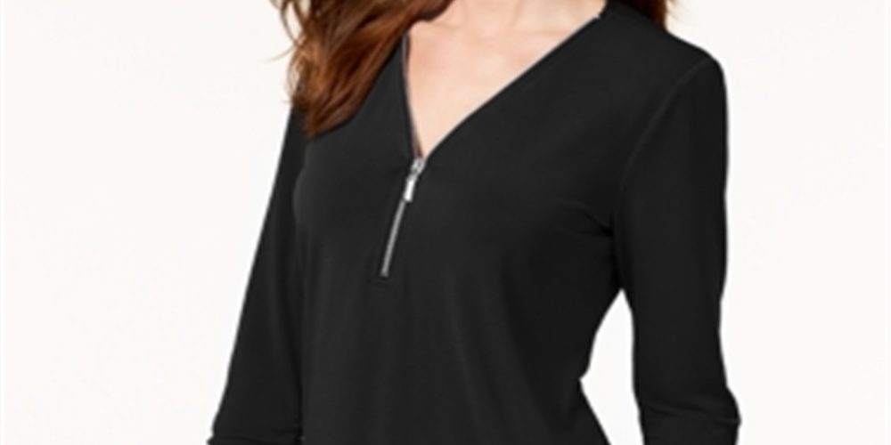 Blusa feminina com zíper e manga 3/4 da coleção JM, verde, tamanho extragrande