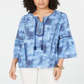 Blusa feminina estilo &amp; co com decote dividido e acabamento em borlas, azul, tamanho extrapequeno