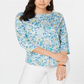 Camiseta feminina Charter Club de algodão estampada, verde, floral, tamanho PSM