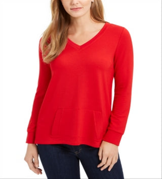 Charter Club Women's French Terry V Neck Tunic Red Size X-Small